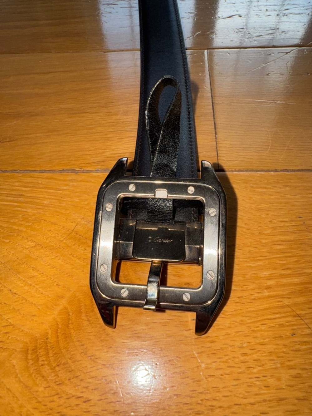 Cartier Black Leather Men’s Belt Bag with Polished Silver-Tone Buckle